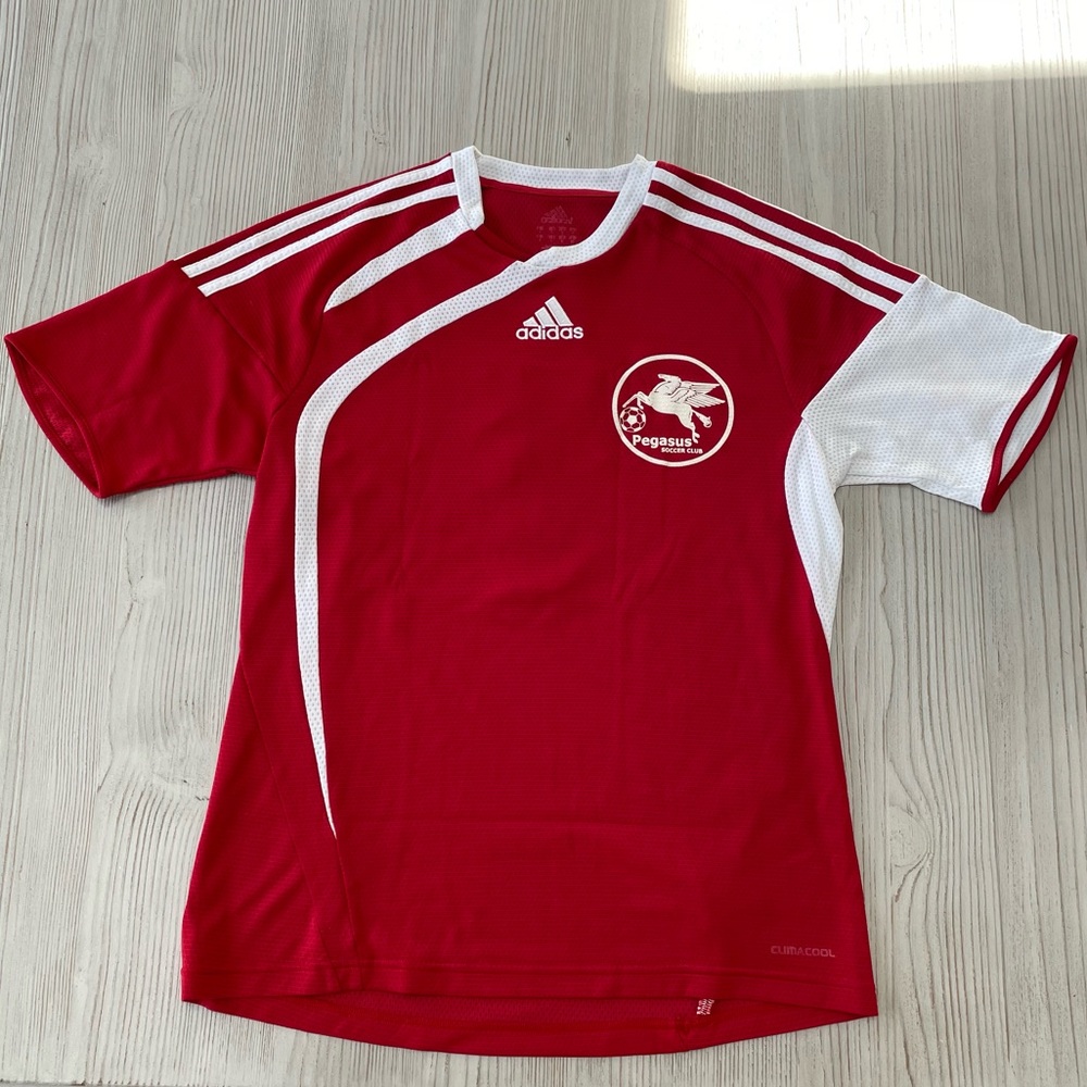 Red and White Adidas Soccer Jersey with Lucky Number Seven